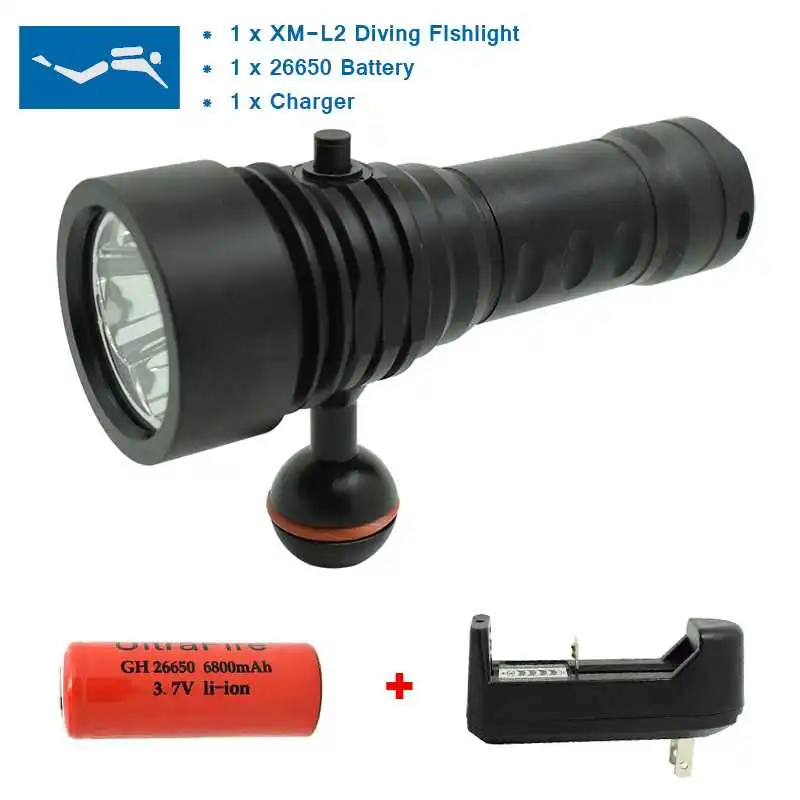 

XM-L2 U2 Diving Flashlight Scuba Dive Torch Waterproof LED Underwater Video Light 26650/18650 Lamp Lantern for Spearfishing