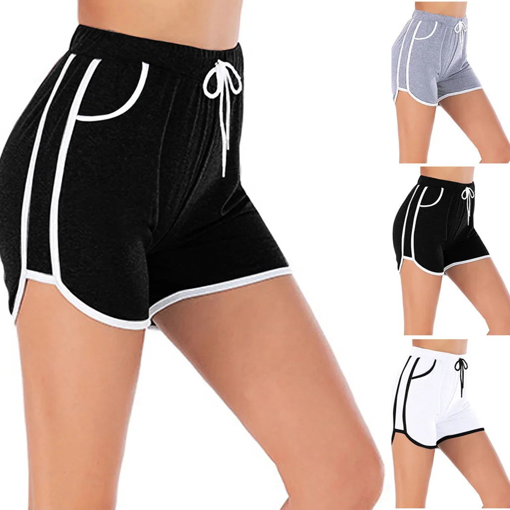 Шорты женские с карманами на шнуровке удобные Свободные повседневные однотонные