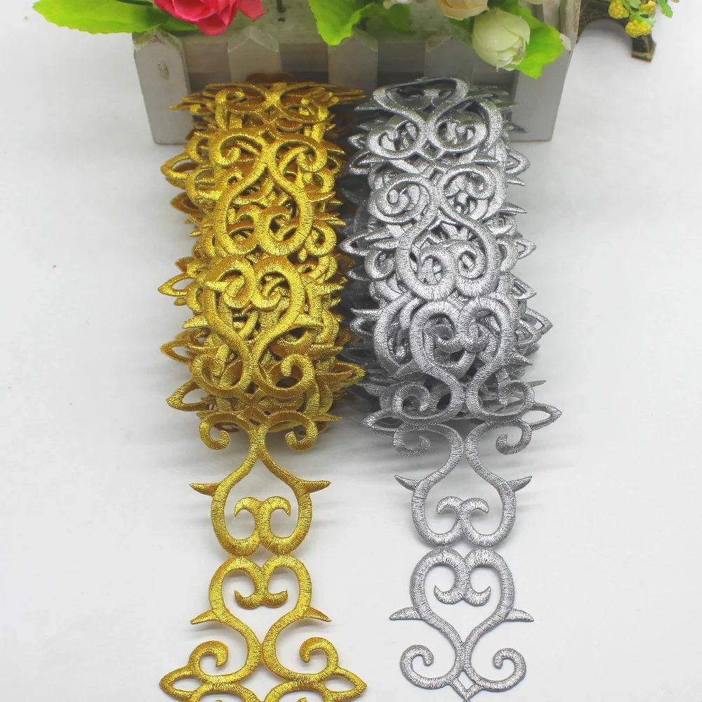 1 Yard Gold Embroidered Lace Appliqued Iron On Europe Vintage Diy Garment Trims 6.6cm |