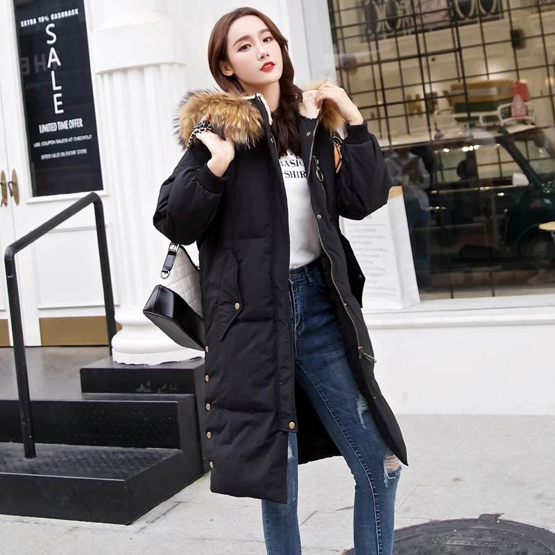 

Long Down Parka Women Winter Down Coat Female 90% Duck Down Jacket Real Raccoon Fur Hood Warm Elegant Outwear 2019 LW1585