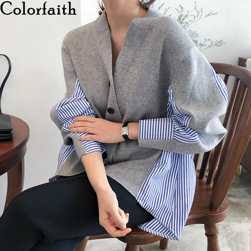 Colorfaith 2021 весенние женские свитера в стиле пэчворк вязанные стильные вязаные