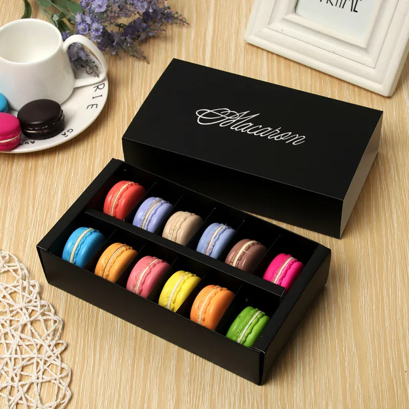 

100Pcs/Lot 12 Cups Paper Macaron Box Packaging Drawer Type Biscuit Pastry Chocolate Cake Boxes For Wedding Party Gift Wholesale