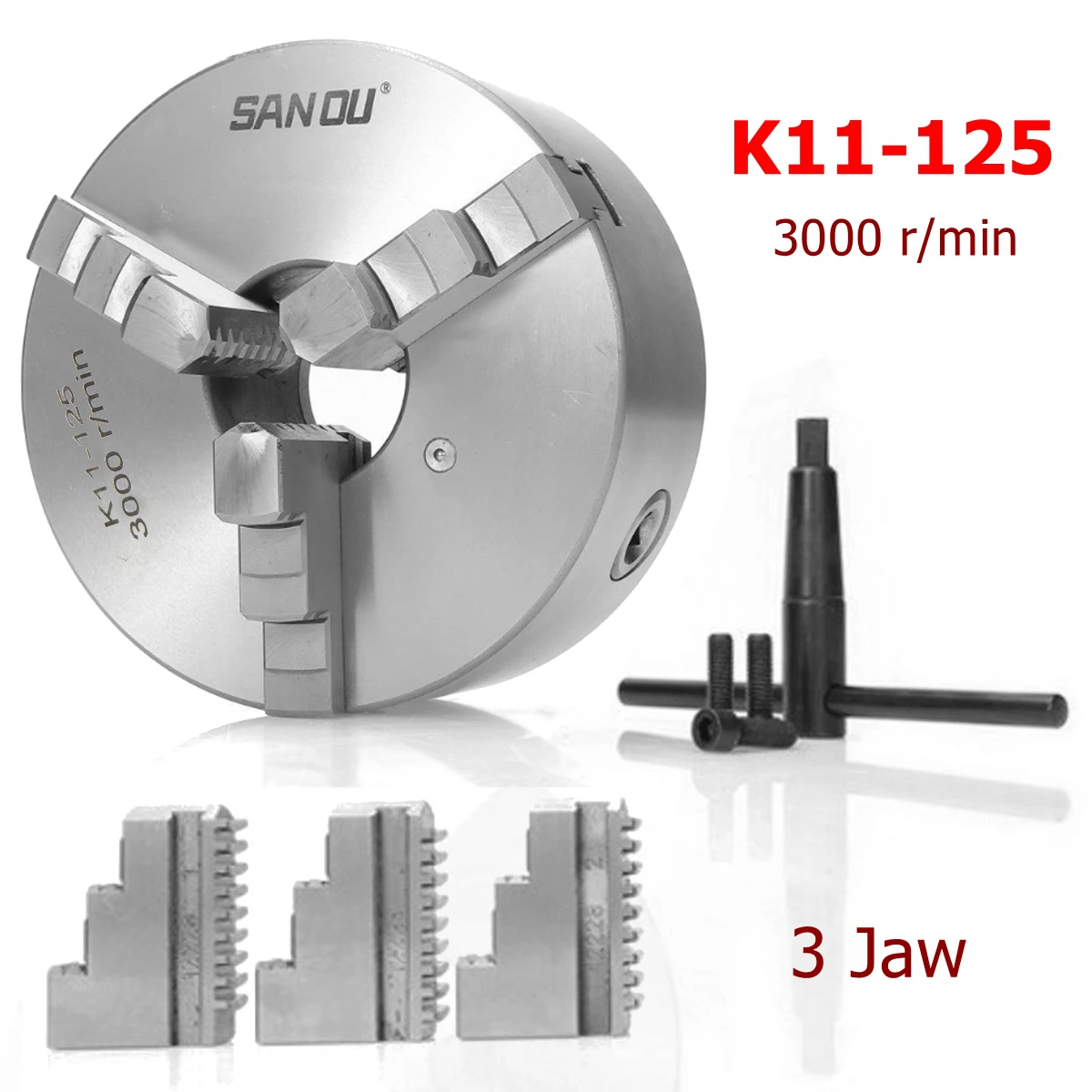 

SANOU K11-125 Lathe Chuck 125mm 3 Jaw Self Centering Hardened Reversible Tool for Drilling Milling Machine
