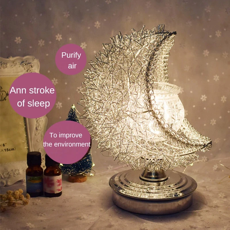 

Crescent Fragrance Lamp Essential Oil Fragrance Lamp Festival Gift Bedroom Bedside Silver Lamp Family Creative Decor Gift