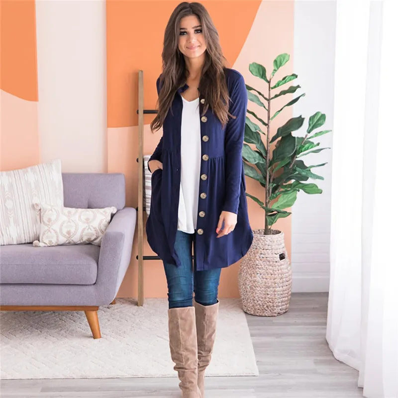 

Autumn Winter Women Long Sleeve Top V-Neck Solid Color Cardigan Casual Fashion Knitted Button Sweater Tops Coat Jacket Outerwear
