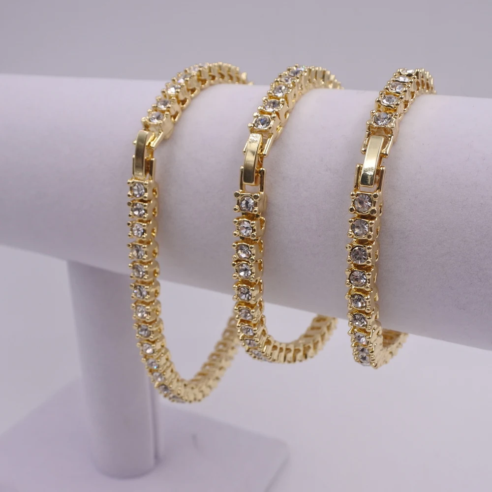 

7 8 9 inch Gold Color Crystal Tennis Bracelet Hiphop 1 Row Chain Fashion Jewelry Iced Out Bling For Rap Rock Roll Singer Dancer