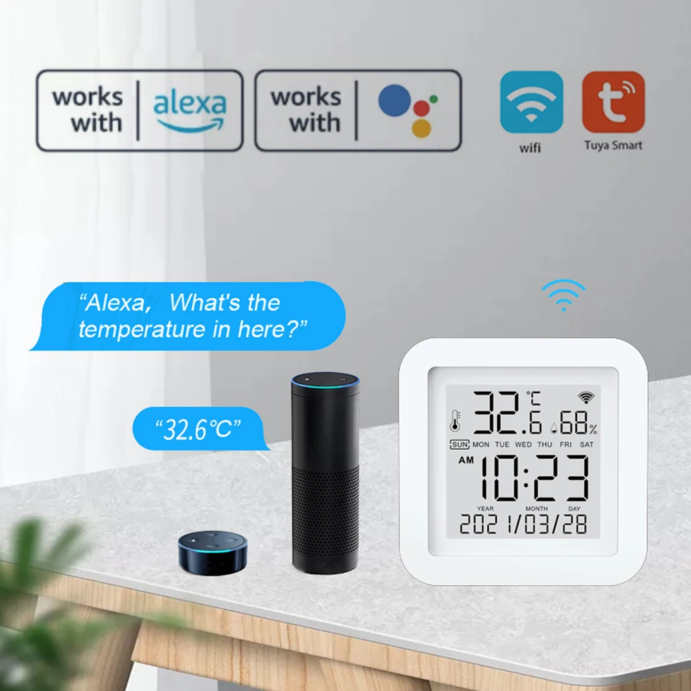 tuya wifi temperature humidity sensor for smart home via smartlife remote control with display support alexa google assistant free global shipping