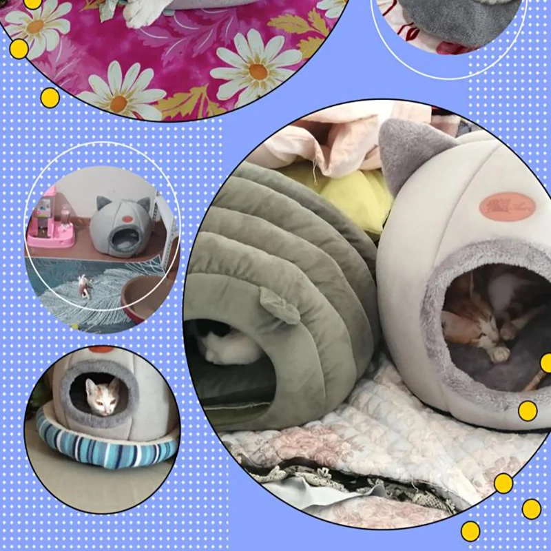 

Pet cat bed kitten kennel basket for pets house cats tent cozy cave Semi closed plus velvet deep sleep M L Size gatos nest Mats