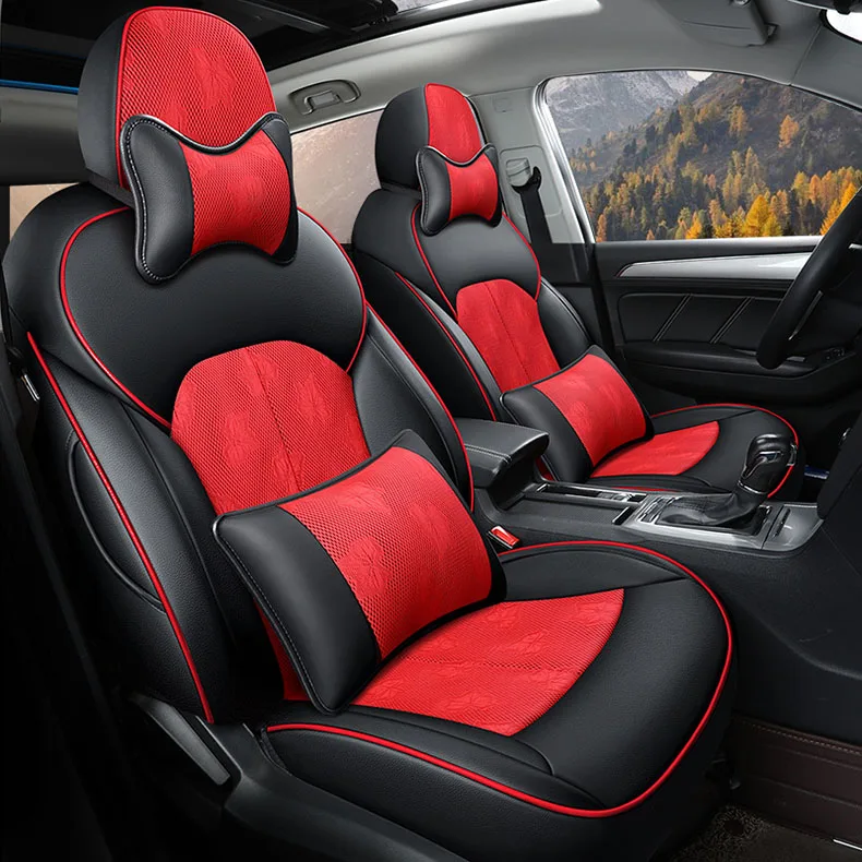 BLACK RED LUX Пользовательские чехлы для автомобильных сидений кожаные подходят для авто ROEWE RX5 автомобильные коврики для стола или пола автомобильные аксессуары Стайлинг авточехлы - Название цвета: BLACK RED LUX