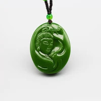 chinese natural green jade guanyin pendant necklace hand carved charm jadeite jewellery fashion amulet for men women lucky gifts