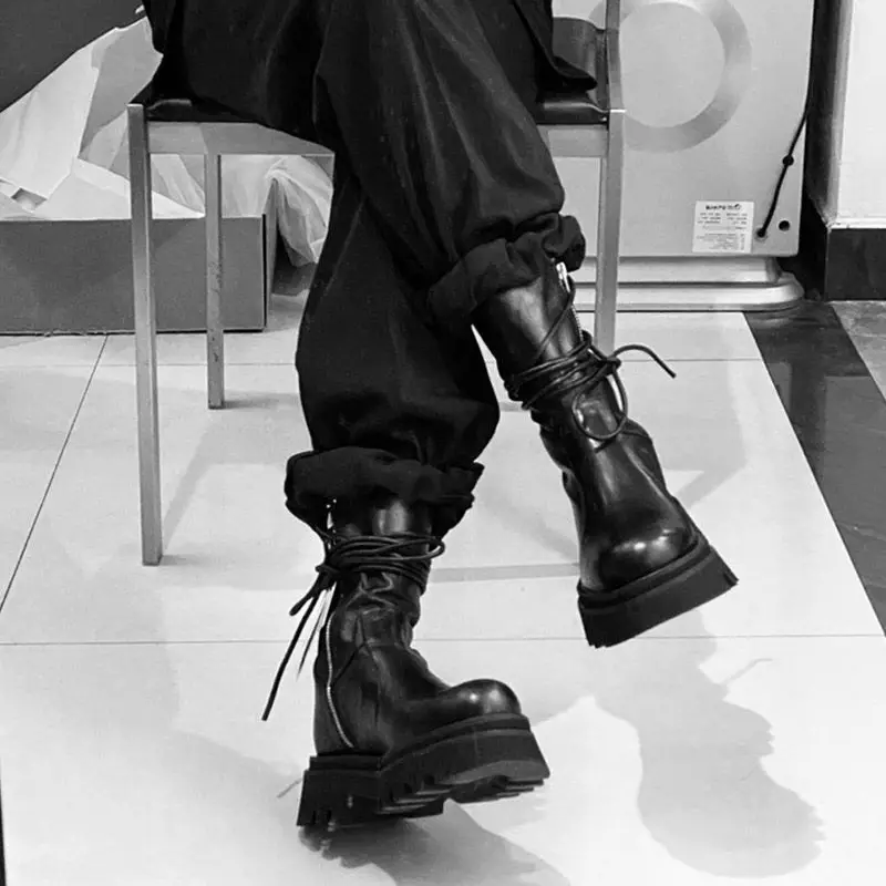 

Women's Ankle Boots Black Cool Strappy Punk Platform Boots Women Shoes Fashion Comfortable Flat-bottomed Short Ladies Booties