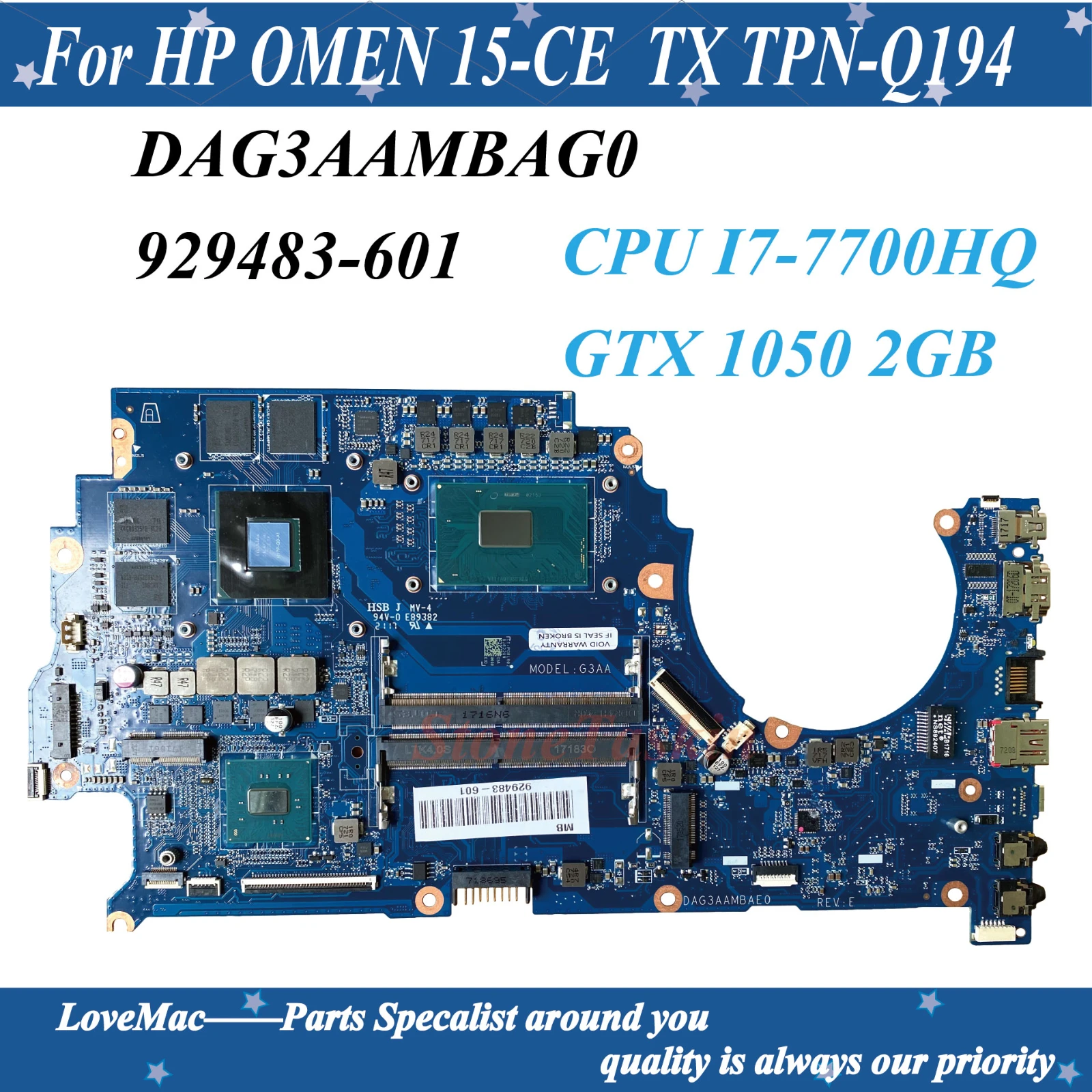Высокое качество 929483-601 для HP OMEN 15-CE TX TPN-Q194 материнская плата ноутбука CPU I7-7700HQ GTX1050