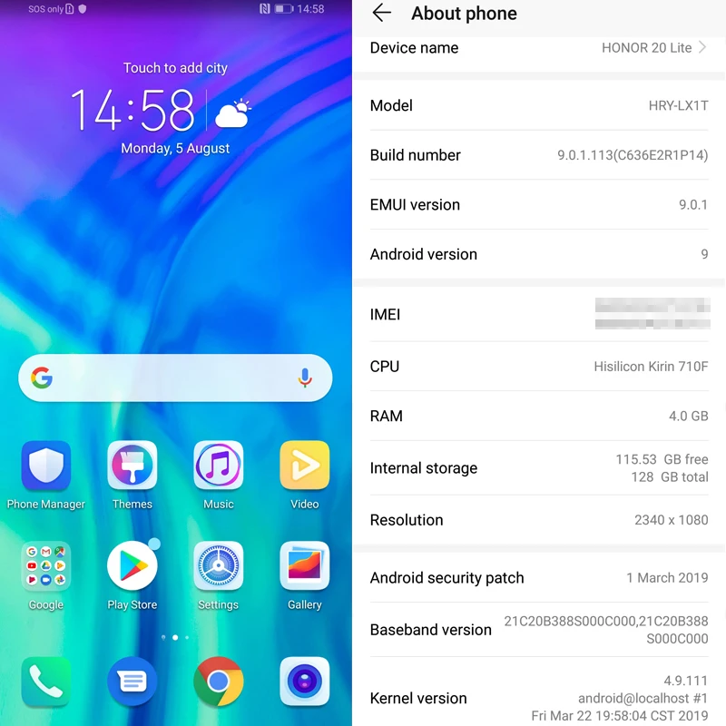 Оригинальная глобальная версия HONOR 20 Lite мобильный телефон 4 Гб 128 Kirin 710 6 3 дюймов Octa