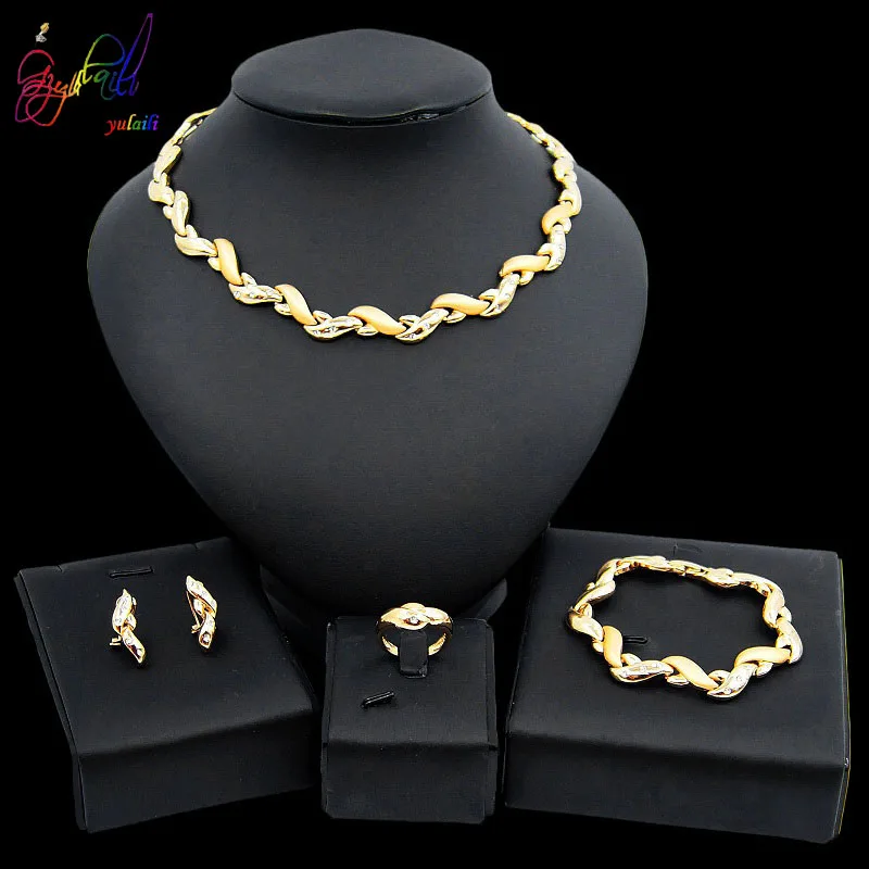 Yulaili New Fashion Vintage Turkish Women African Beads Necklace Earrings Nigeria Wedding Jewelry Sets Dubai Crystal Jewellery | Украшения