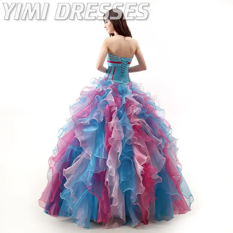 

Luxury Beaded Quinceanera Gowns Multicolor Ruffle Sweet 16 Dress Lace Up Quinceanera Dresses Plus Size Puffy Gala Ball Gown 2020