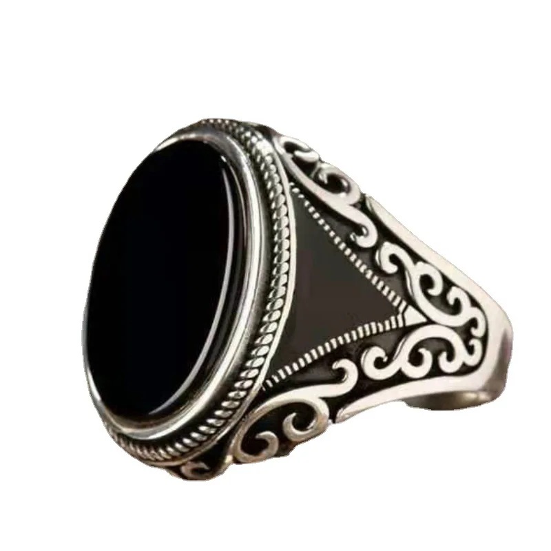 

Zircon Inlaid Black Agate Ring Cross Border Rings for Men Stainless Steel Crystal Domineering Jewelry Anniversary Wedding Band