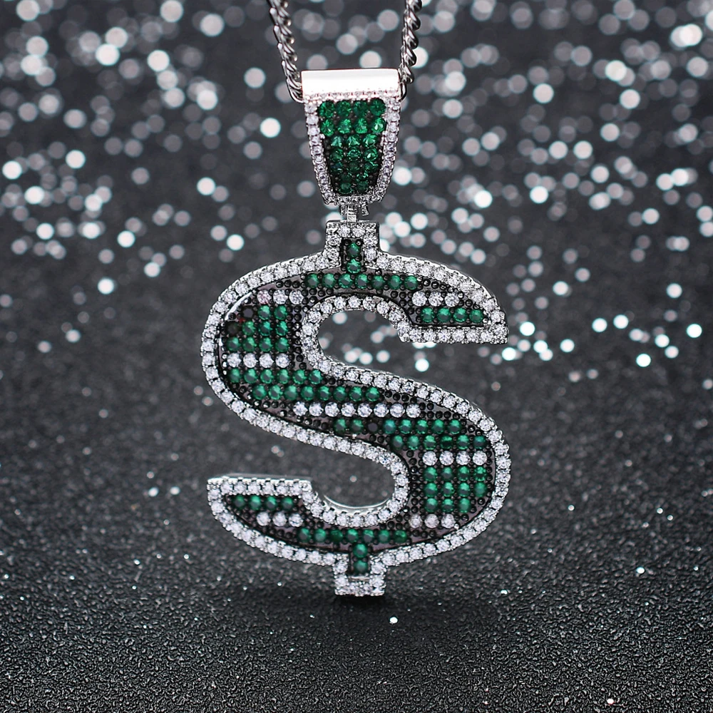 

Men Hip Hop Iced Out Bling Dollar Sign Shape Pendant Necklaces Micro Pave AAA Zircon Fashion Necklace Hip Hop Jewelry Gift