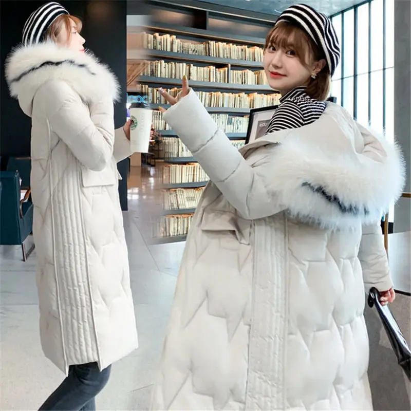 beige Новинка года; осенне-зимние парки для женщин; корейское Свободное длинное плотное хлопковое пальто; пуховик; женские зимние куртки; пальто; XA108 - Цвет: beige