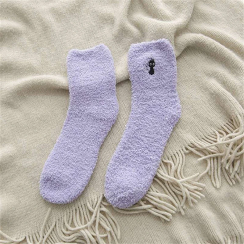 1 пара однотонные мягкие женские пушистые носки карамельного цвета коралловый