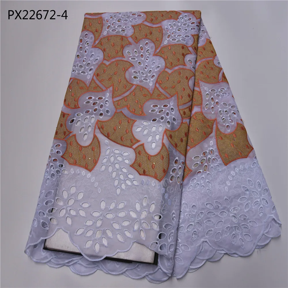 Новейшая хлопковая кружевная ткань белого и золотого цвета нигерийская Женская