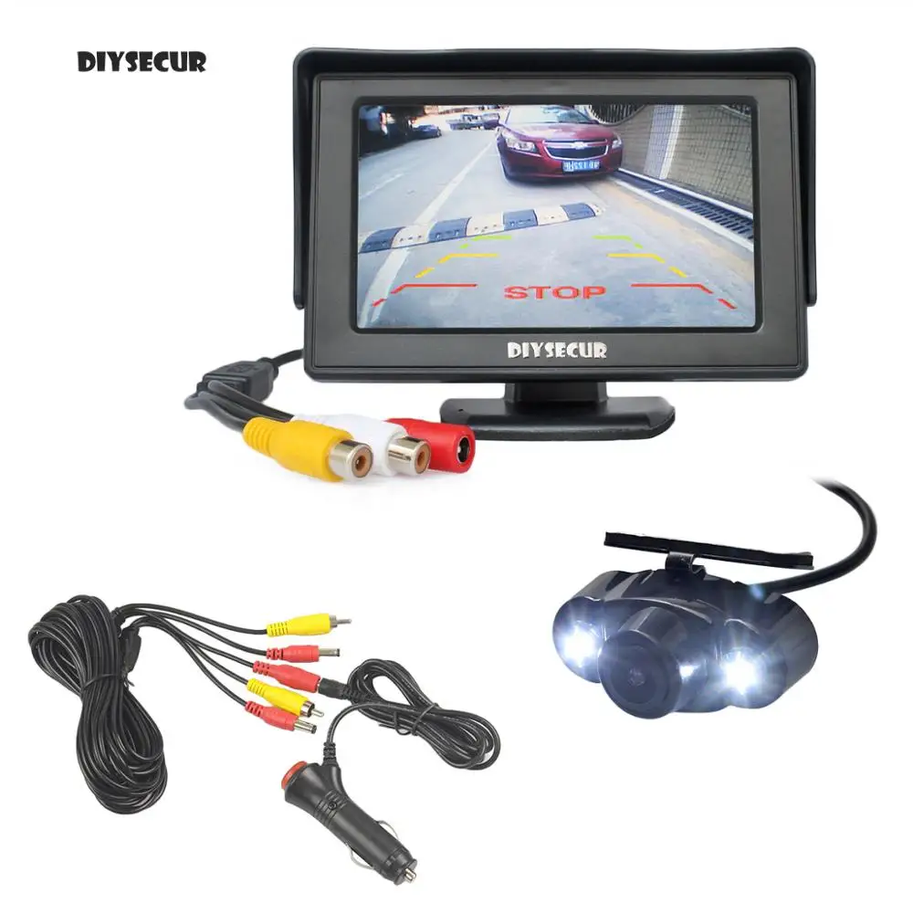 

DIYSECUR 4.3" TFT LCD Backup Car Monitor + Waterproof LED Color Night Vision Rear View Car Camera Parking System Kit