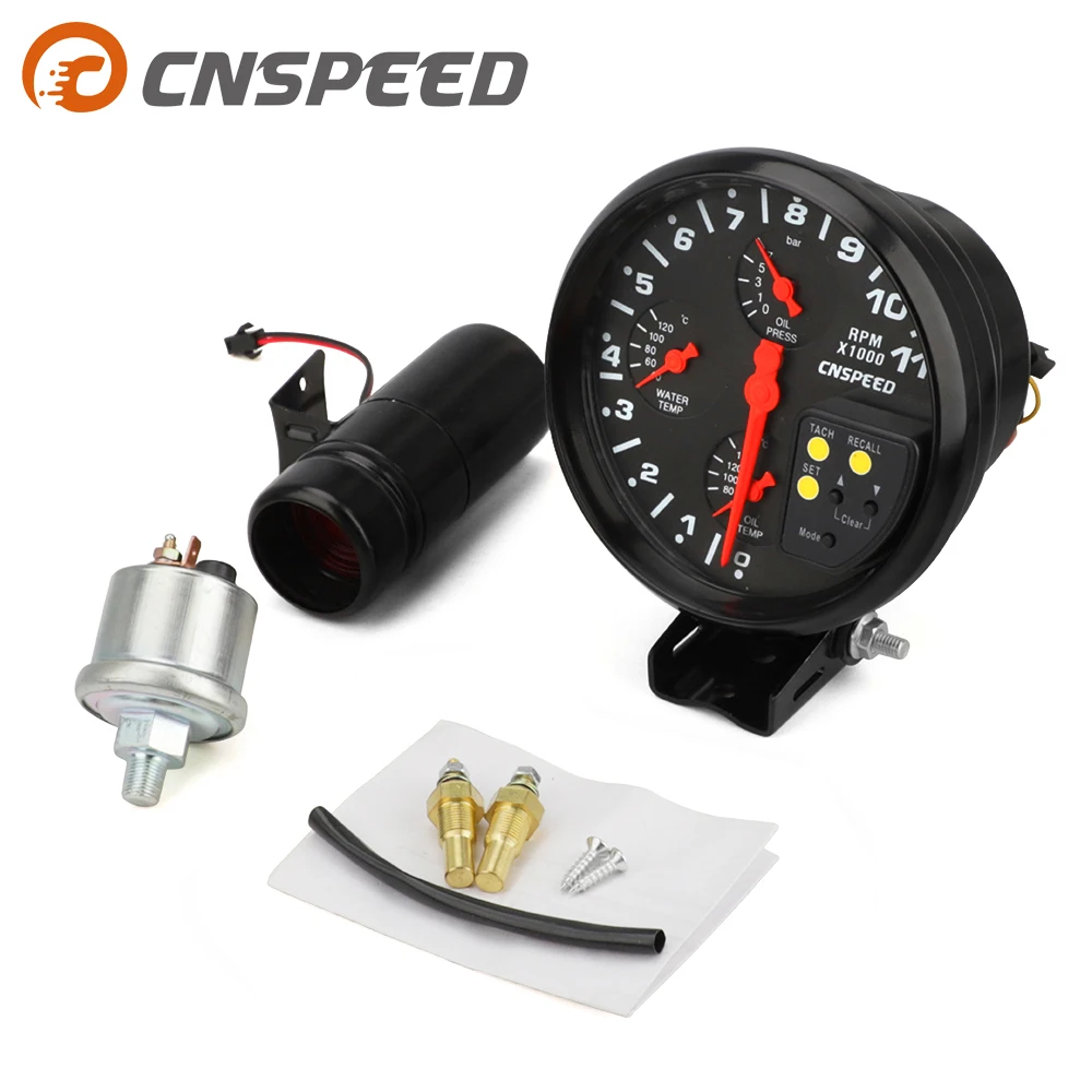 5" 4 IN 1 12V Racing Car Tachometer Rpm Gauge Meter Water Temp Oil Temperature oil pressure gauge Meter shift light Sensor