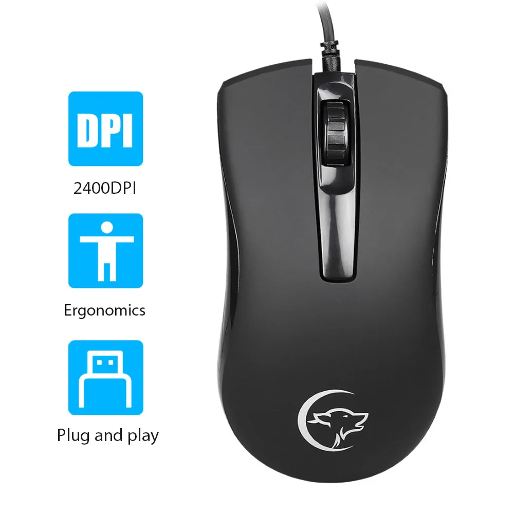 

YWYT Wired Optical Mouse 2400 DPI 3 Mute Button Gaming Mouse Home Office Ergonomic USB Mice for Windows PC Laptop Desktop