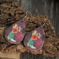 colorful stripes eagle wings leather teardrop earrings for women green leather boots floral double sided print earring wholesale