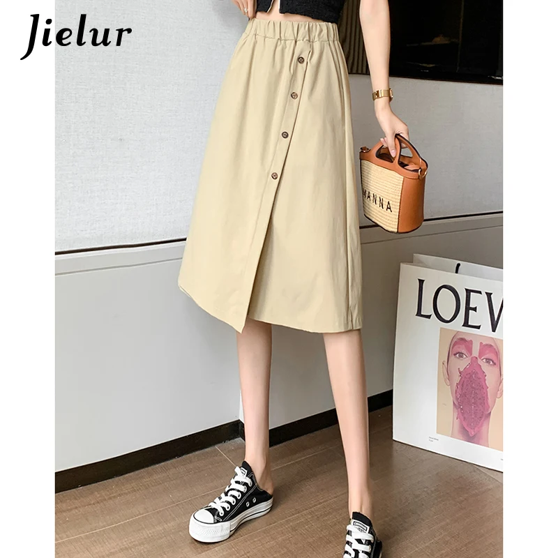 

Jielur 2021 New Wide-leg Five-point Skirt Shorts Women Korean Style Loose High Waist Shorts Female Casual Black Khaki Short S-XL