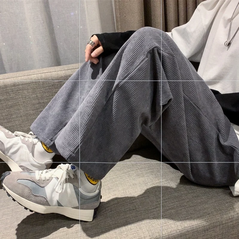 Брюки мужские вельветовые с высокой талией черные мягкие