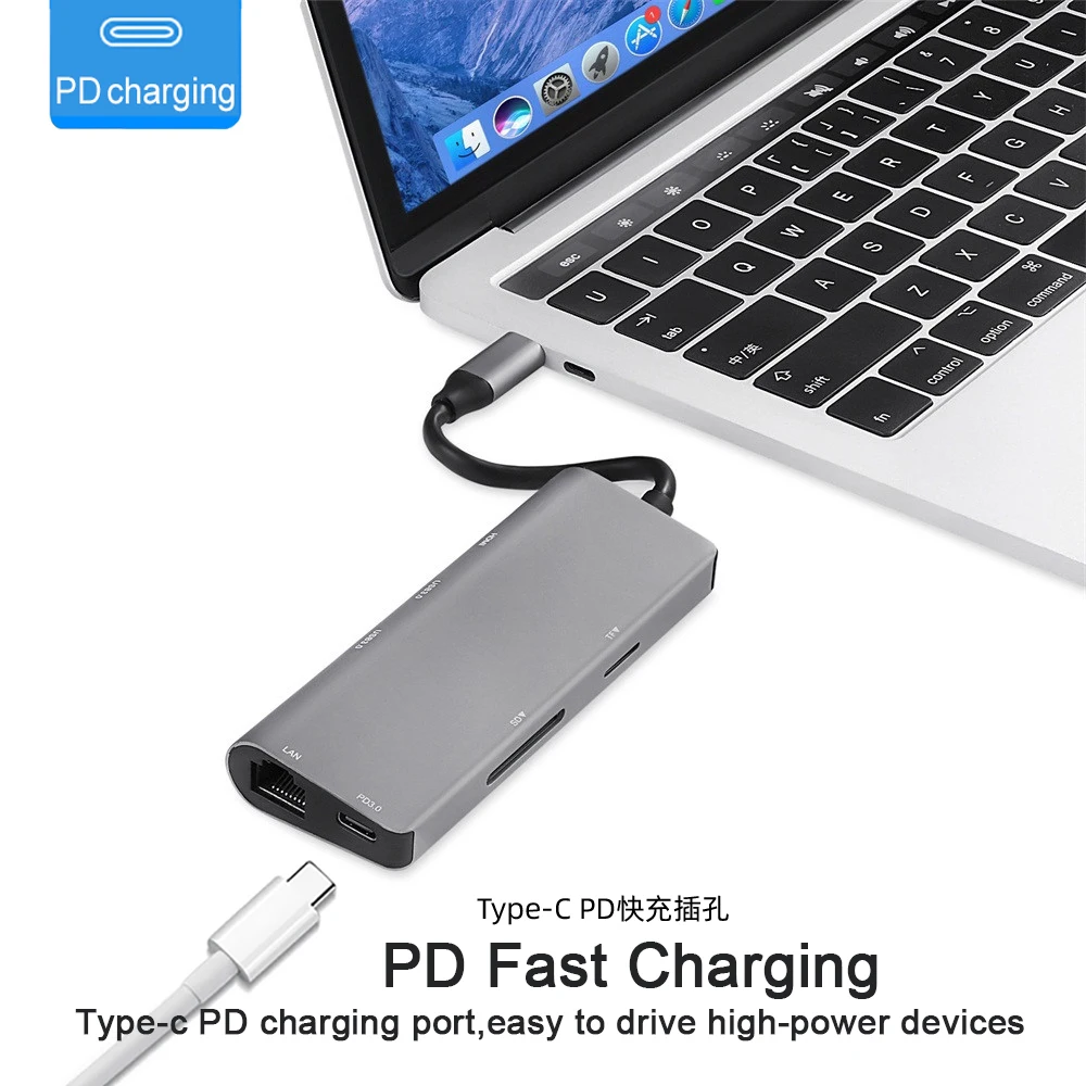 Pingle 7 в 1 USB3.0 концентратор USB-C HDMI 4K гигабитный Ethernet Rj45 адаптер USB SD/TF кардридер для MacBook Pro iPad type-C концентратор Hdmi