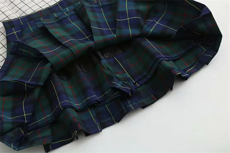 Streetwear High Waist Tartan Green Mini Skirt Punk Women A-line Skirt harajuku plaid skirts womens Casual Slim Short Skirt