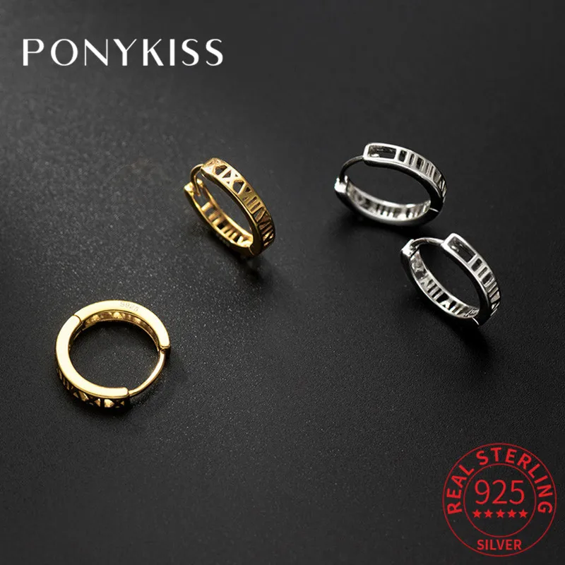 

PONYKISS Classic S925 Sterling Silver number Hollow Huggie Hoop Earrings for Women Party Delicate Elegant Accessory wholesale