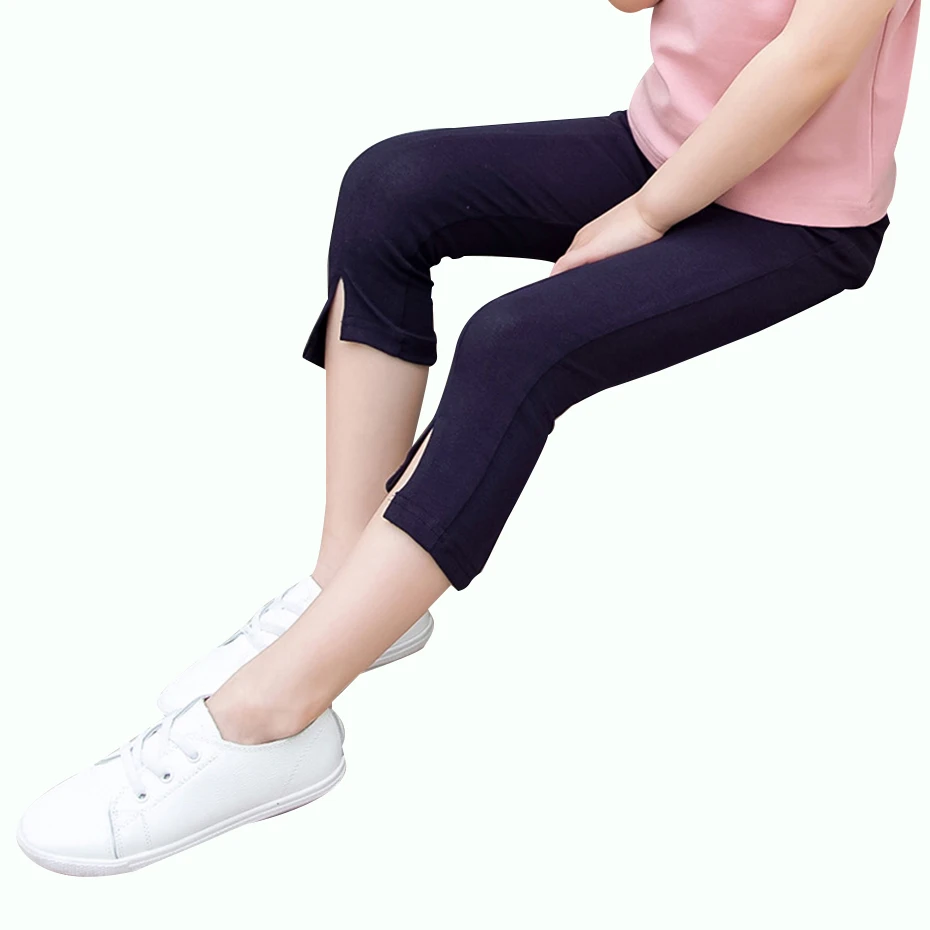 Однотонные брюки для девочек до щиколотки детская одежда 6 8 10 12 14 | Мать и ребенок