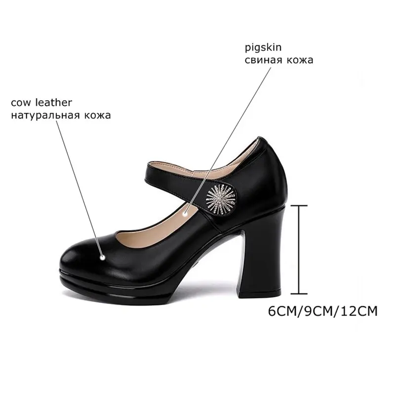 

ALLBITEFO Size 33-43 Soft Genuine Leather Women Heels Shoes High Heel Shoes Fashion Leisure Waterproof Platform High Heels