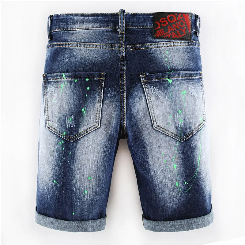

Fashion Brand Summer New Mens Slim Shorts Jeans Stretch Bbadge Paint Short Pants Male Trousers Clothes Streetwear Hip Hop Shorts