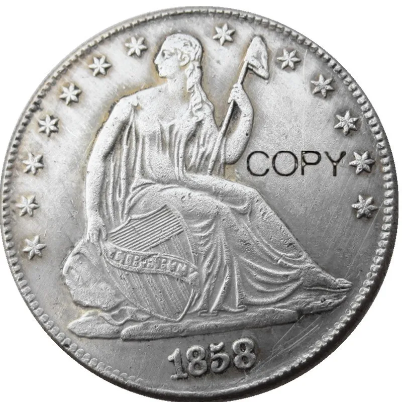 

США 1858 P/O Liberty сидя половина доллара Посеребренная копия монет