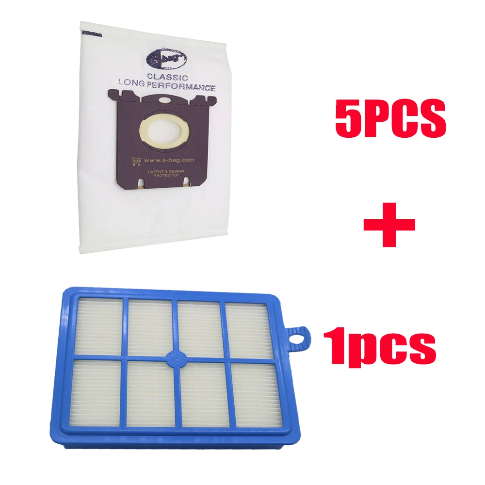 

1PC HEPA Filter and 5PCS Dust Bags for Electrolux Philips FC8031 FC8202 FC8204 FC8206 FC8208 HR8345 Vacuum Cleaner and S-BAG