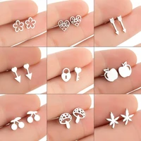 2021 new flower earrings female simple earrings temperament stainless steel geometric maple leaf star cherry love earrings
