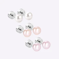 3 pairs round white imitation pearl stud earrings set for women girls 316l stainless steel goldsilver color jewelry wholesale