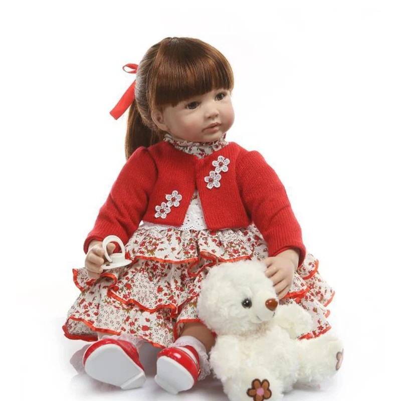 

24In Looking Lifelike Realistic Baby Vinyl Silicone Long Hair Newborn Care Toy K1KC