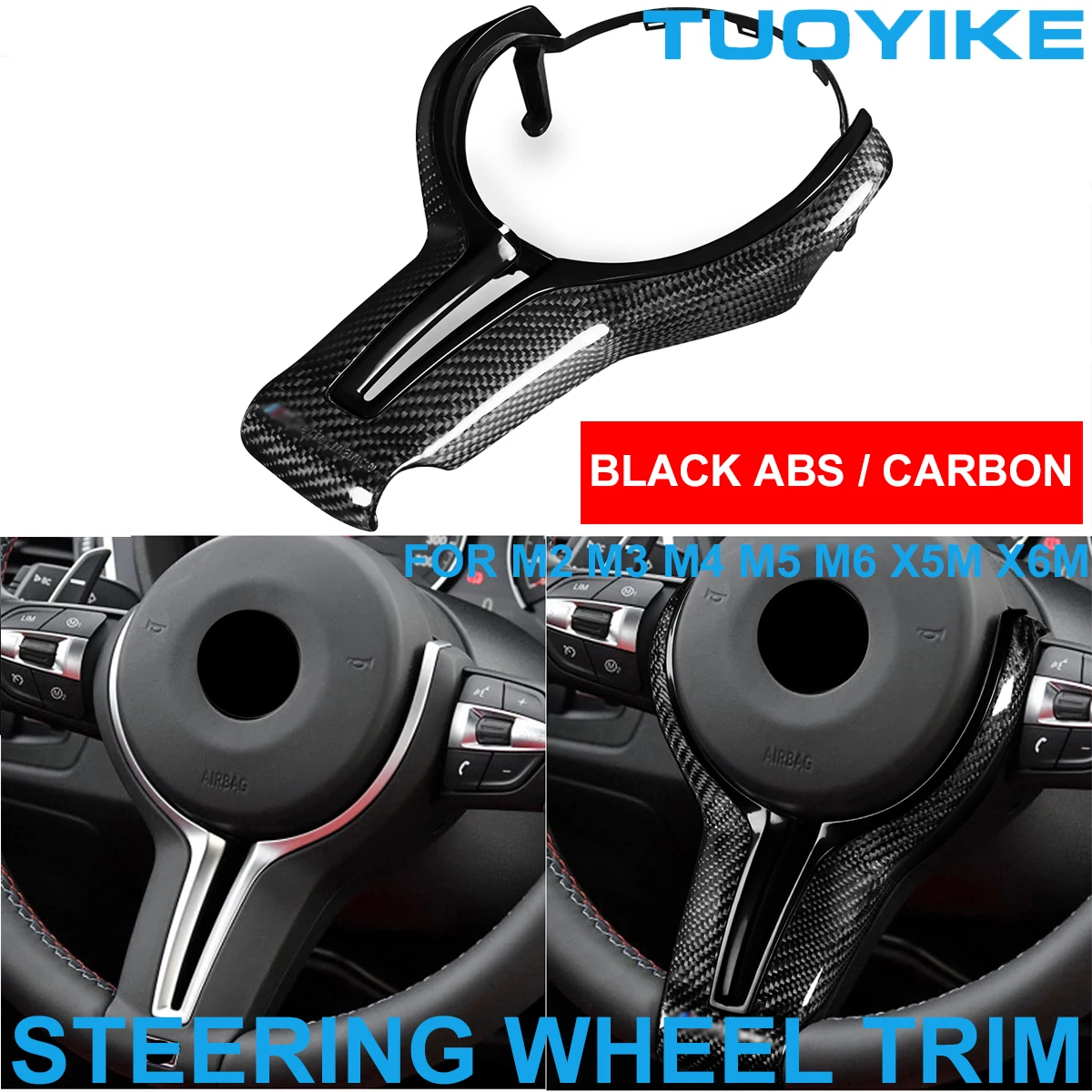 

Car Carbon Fiber Steering Wheel Trim Cover Replace Black Painted ABS For M Sport BMW M2 F87 M3 F80 M4 F82 M5 F10 M6 F06 X5M X6M