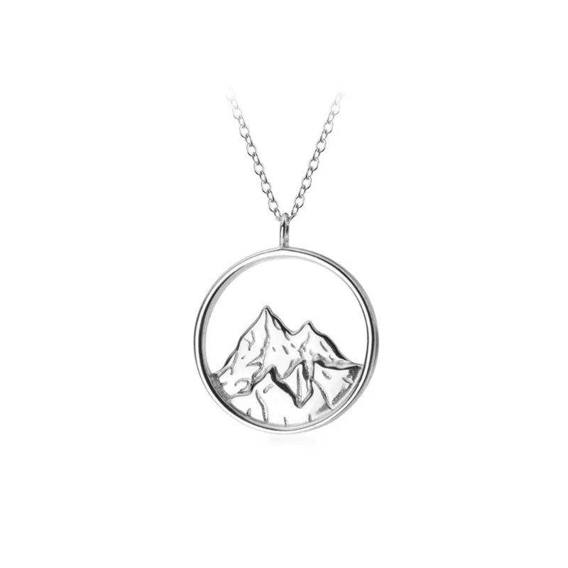 Men 2CM 1 pieces 925 пробы серебряный круглый полый кулон "Гора" ожерелье для женщин Пара Ожерелье s цепи модные украшения для девушек женский подарок - Окраска металла: Men 2CM 1 pieces