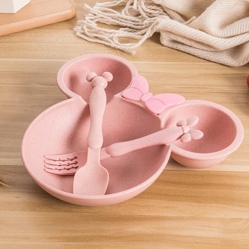 

Wheat Straw Baby Cartoon Tableware 3pcs Set Children's Dishes Kids Dinner Platos Baby Feeding Plate Training Bowl Spoon Fork