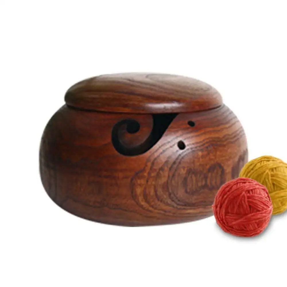 Деревянная чаша для вязания винтажная круглая коробка хранения ниток контейнер