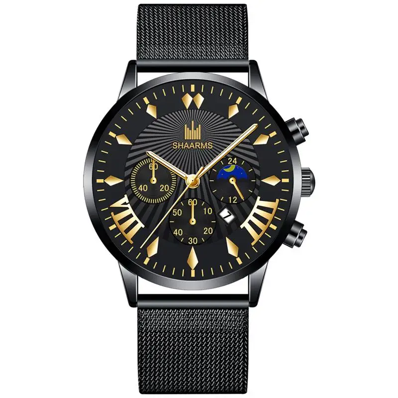 SHAARMS мужские модные имитация хронографа ультра тонкий сетчатый ремень кварцевые