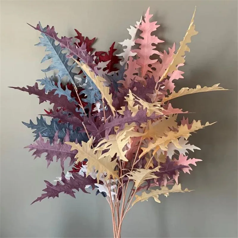 

10P Fake Long Stem Coral Leaf 43.31" Simulation Autumn Oak Tree Branch for Wedding Home Decorative Artificial Plants