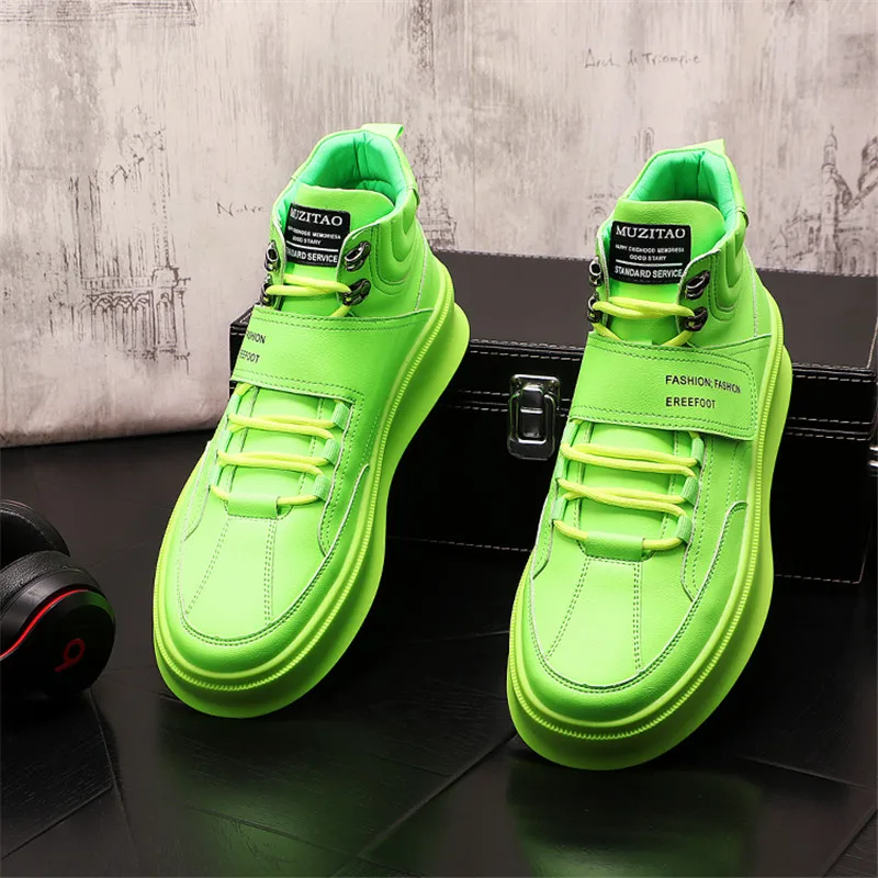 Beli Sneakers Punk Datar Pria Eropa Sepatu Kasual Pria Kulit Atasan Tinggi Mewah Sepatu Bot Pergelangan Kaki Hip Hop Zapatillas Hombre