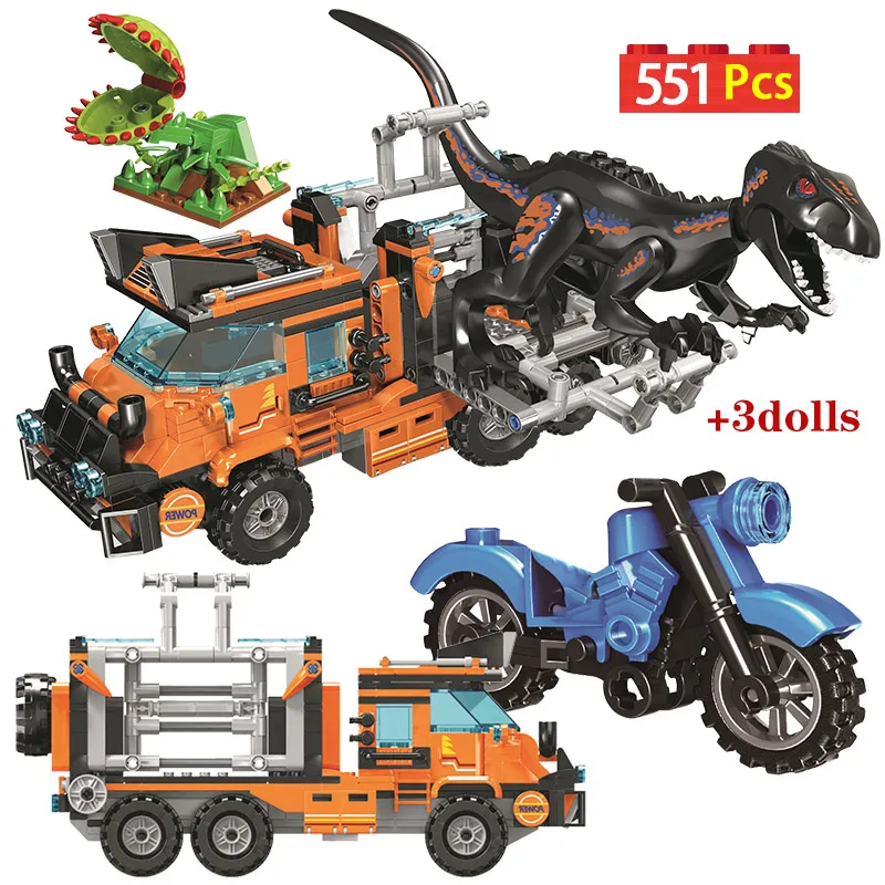 

551pcs Capture Dinosaur Series Catching Truck Jurassic World Park Figures Building Blocks Bricks Toys for Children Gift