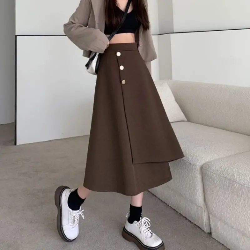 

Wool Skirt Autumn and Winter Skirt 2021 New Female High Waist Small Mid-length A-line Skirt